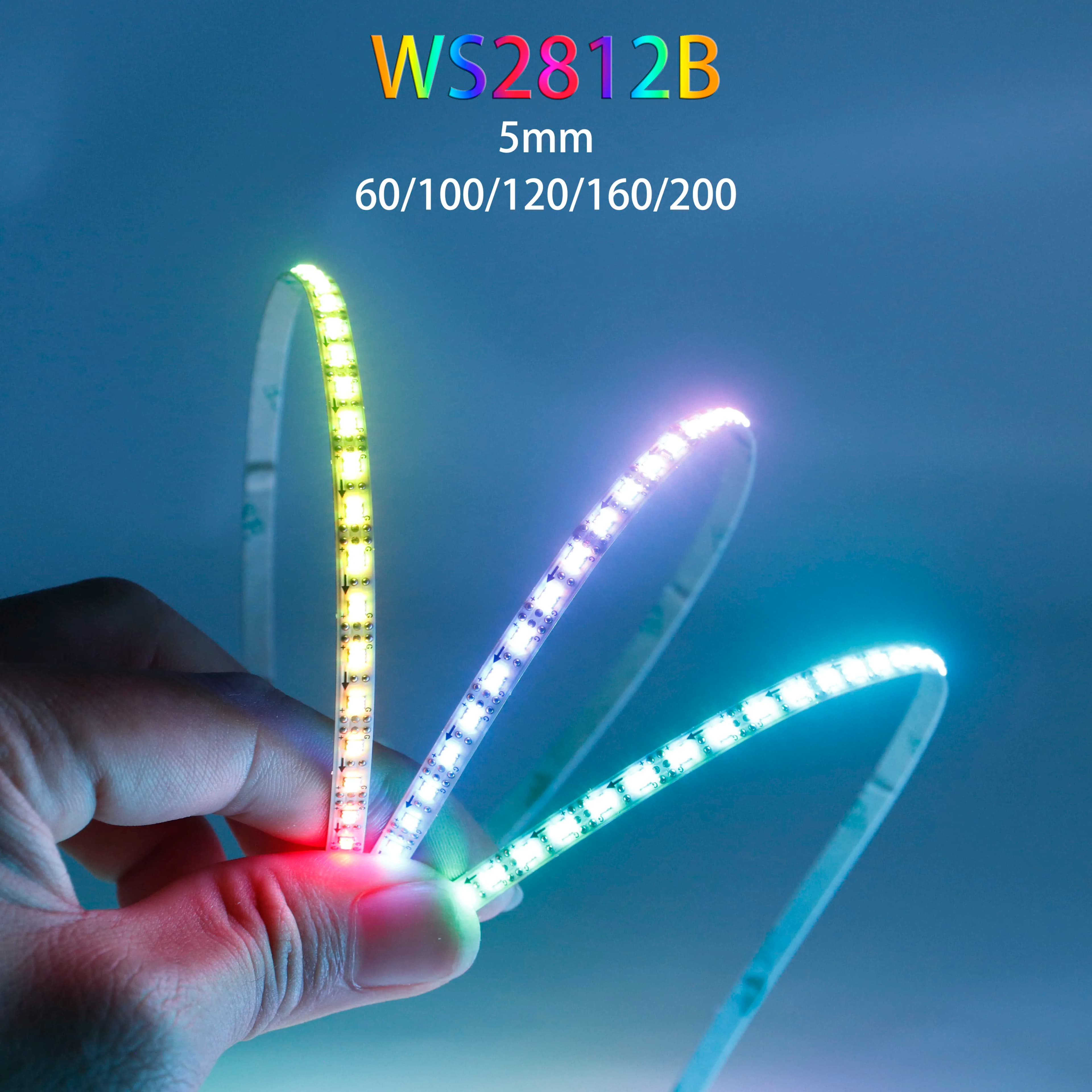 5mm Ultra-Narrow WS2812B 2020SMD RGBIC LED Strip Light WS2812 60/100/120/160/200Leds/m Individually Addressable IC Tape DC5V