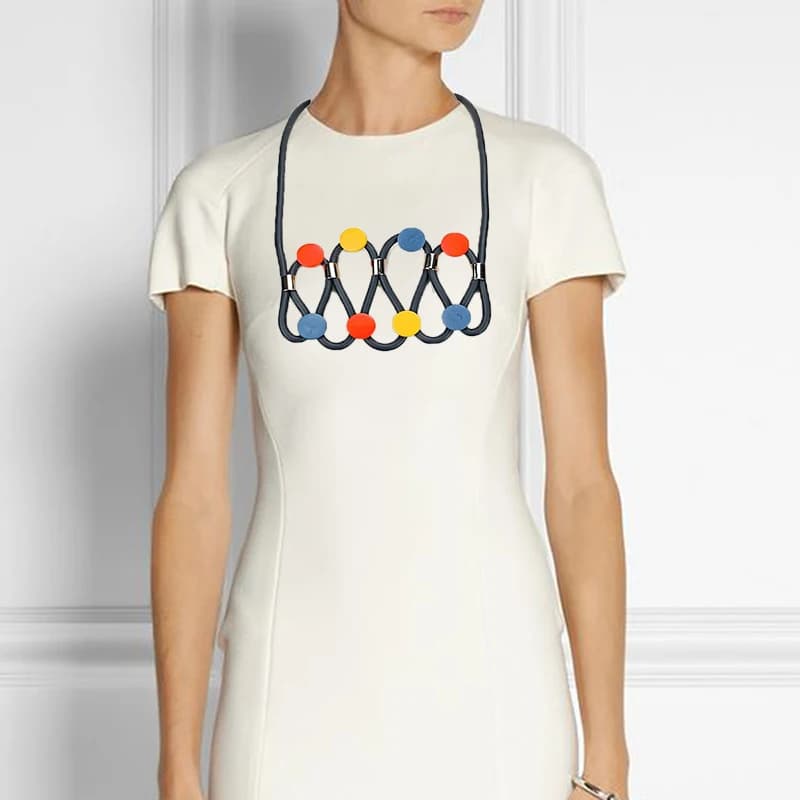 New Bohemian Style Handmade Colored Log Rubber Interlaced Design Rubber Chain Women's Punk Necklace Matching Necklace