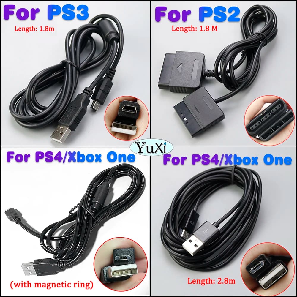 1Pc USB Data Charging Cable For PS4 PS3 PS2 Handle Charge Extension Cable Cord For Xbo One Gamepad Controller Accessories