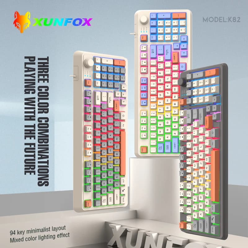 XUNFOX  K82 Gaming Gaming Keyboard Glows Wired USB Desktop PC/Notebook Available 19-key punchless knob to adjust volume