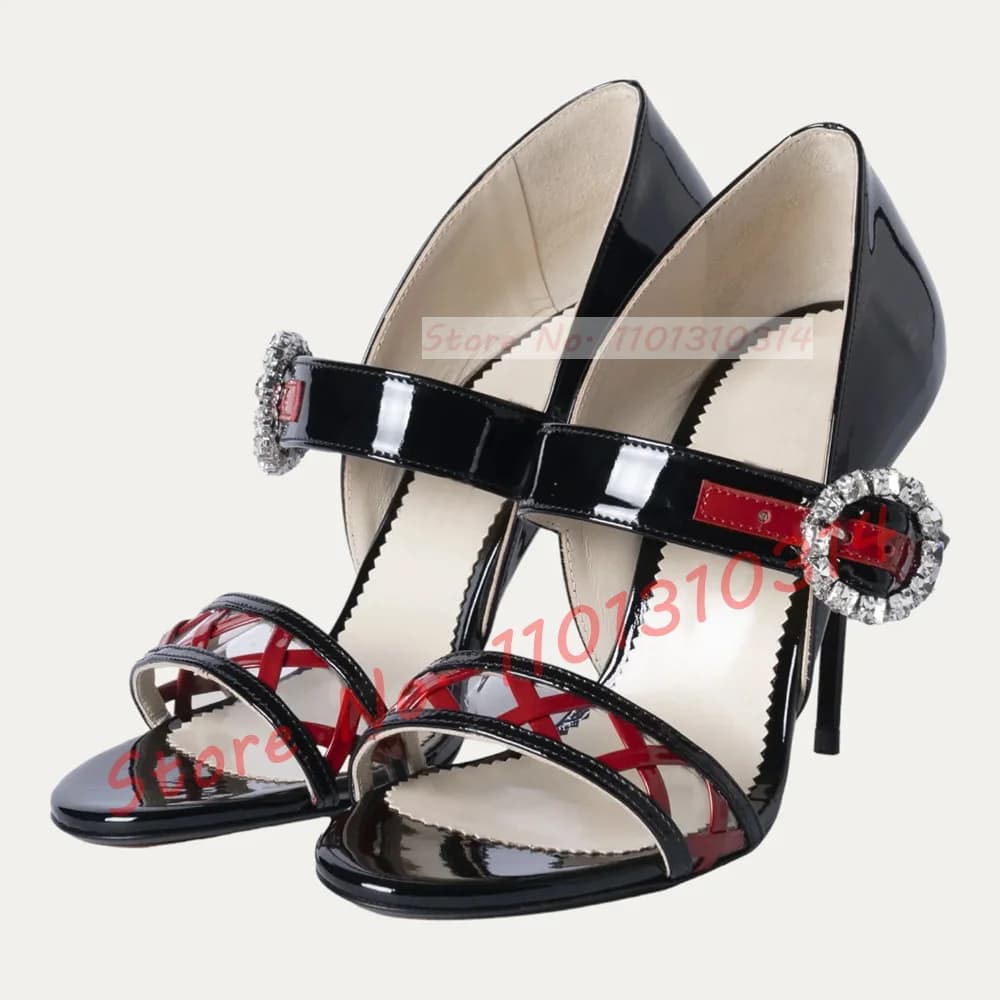 Clear Crystal Strap Open Toe Pumps Women Luxury Mixed Color Crisscross Pattern High Heel Shoes Sexy Fashion Cover Heel Pumps