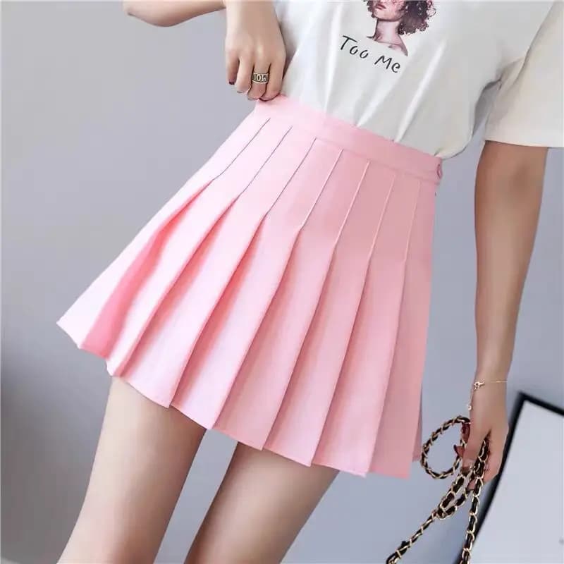 In stock high waisted pleated skirt short skirt for women in autumn, college style Korean version solid color anti glare A-line