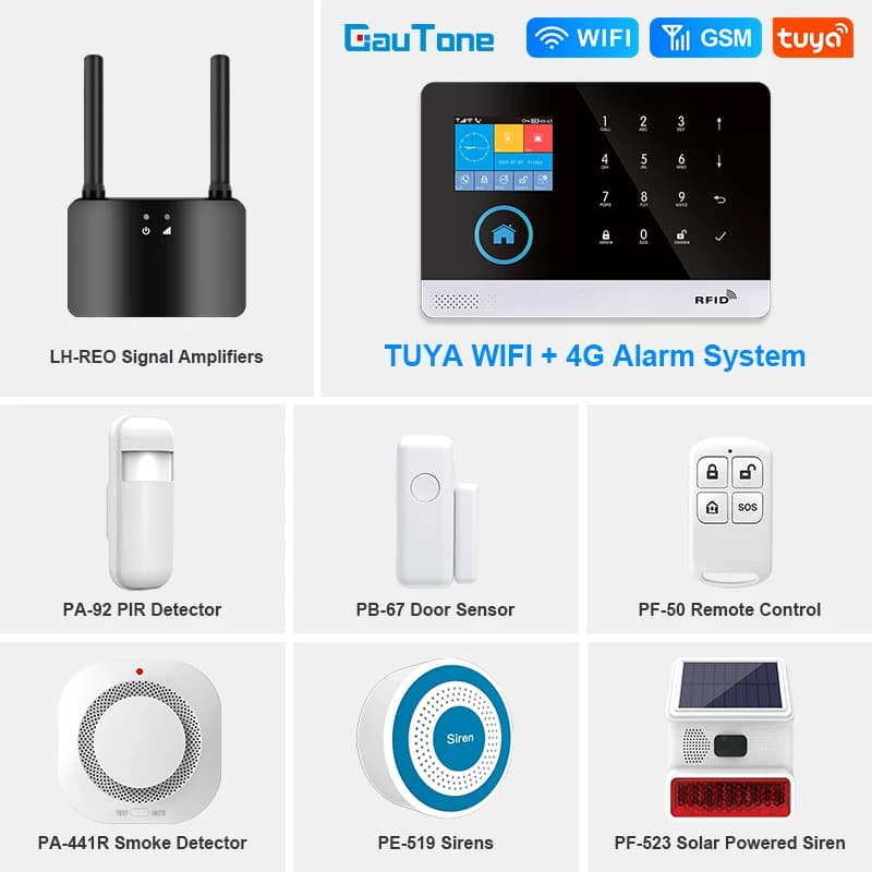 Smart Home Tuya GSM Alarm System 4G Wifi System for House Security Wireless with Door Sensor Smart Life APP Control for Alexa