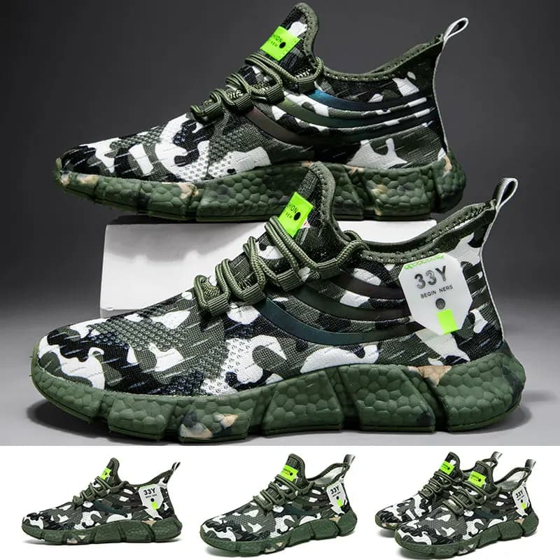Women Men Sneakers Army Green Camouflage Outdoor Running Shoes Low Top Casual Shoes Mesh Breathable Sock Shoes Plus Size 36-46