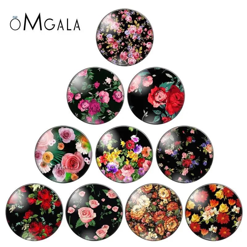 New vintage mix flower rose patternphoto flatback round glass cabochons 25mm 20mm 18mm 14mm 12mm 10mm diy jewerly findings