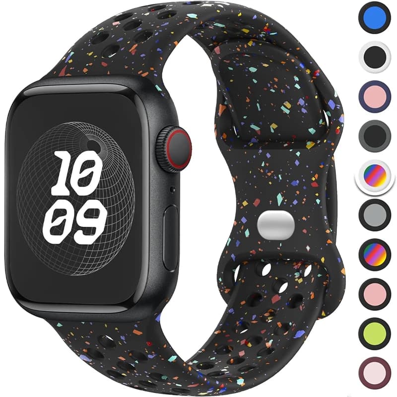 Original Sport Strap for Apple Watch Band Ultra 2 49mm 45mm 44mm 42mm 38mm Colored Particles Rubber Band for IWatch 9 8 7 6 5 SE
