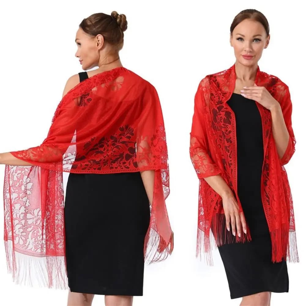 Cloak With Tassel Lace Shawl Hollow Solid Color Wedding Bridal Shawl Tulle Shawl Cosplay