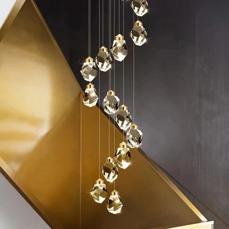 Luxury Villa Stair Crystal Chandelier Light Modern Hall Led Pendant Lights Hanging Lamp For Loft Hotel Light Fixture Home Decor