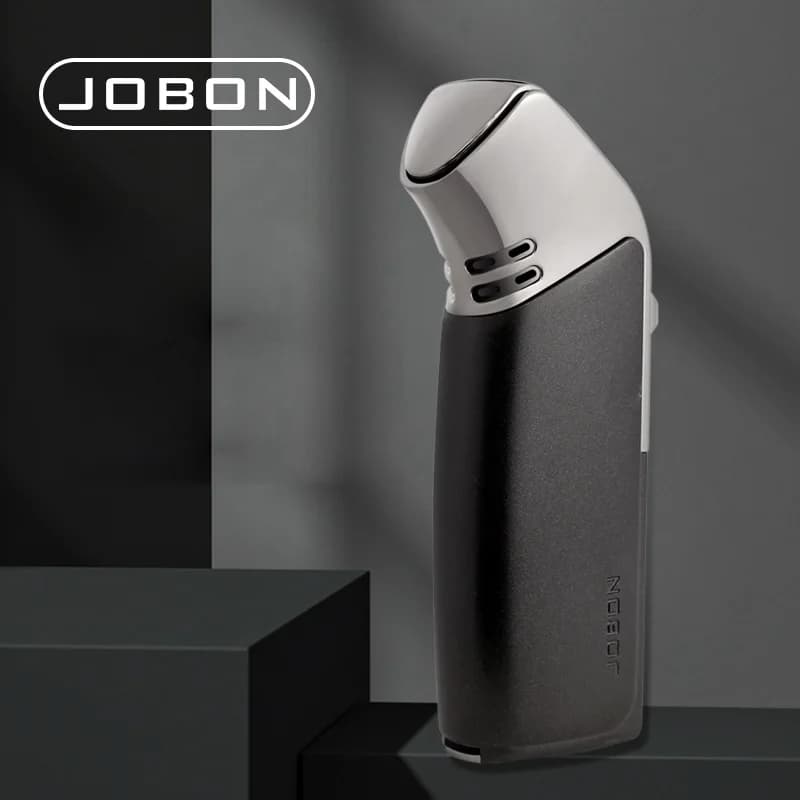 Windproof Three Blue Flame Inflatable Lighter Bottom Cigar Cutter Design Adjustable Flame Size Metal Body Press Ignition