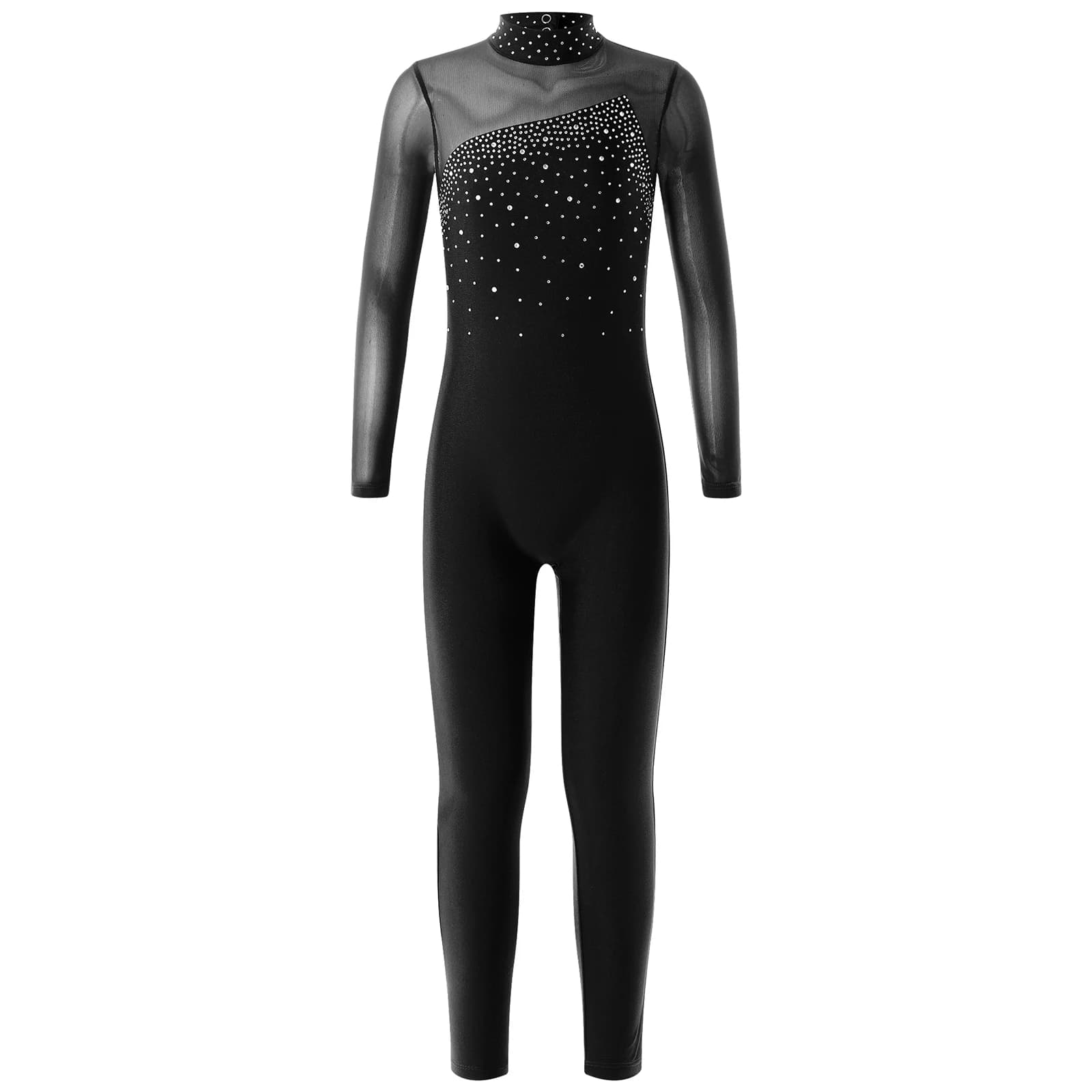Girls Artistic Gymnastics One-piece Suit Children Long Sleeve Rhinestone Full Body Unitard Ballet Bodysuit Jumpsuits Dancewear