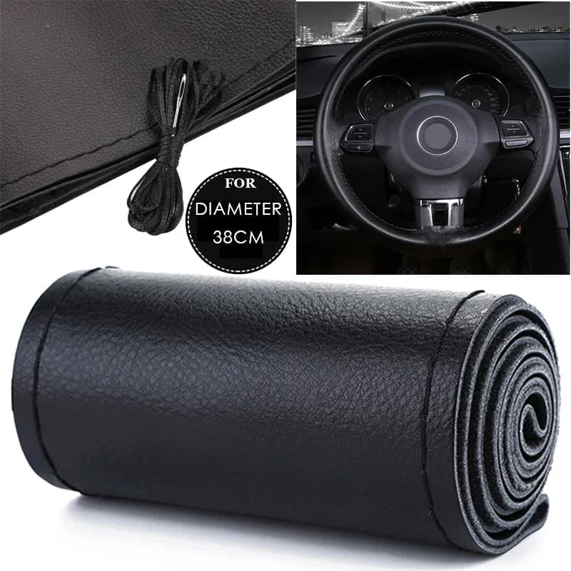 Hand Sewing Steering Wheel Cover Comfortable Vehicle Wear Resistant Accessories Black Breathable Car Practical