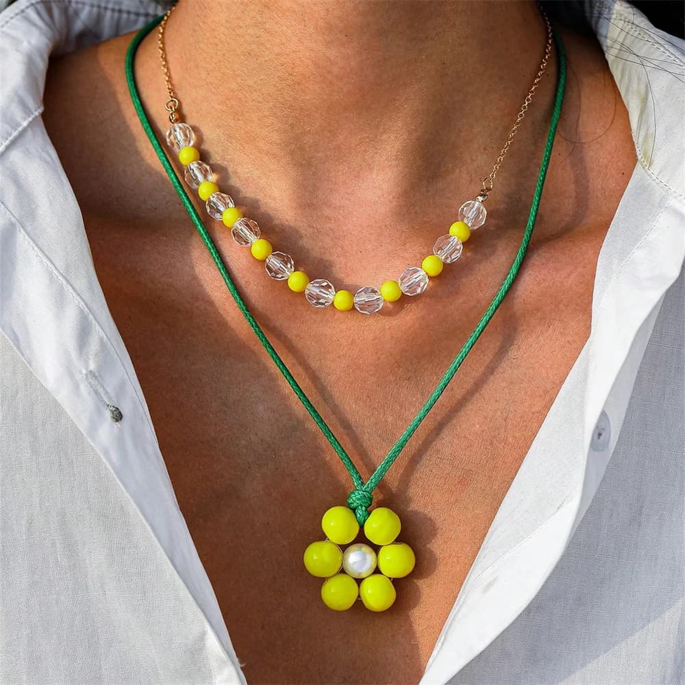 1set Colorful Beaded Floral Necklace Suitable For Casual Vacation Beach Party Holiday Gift