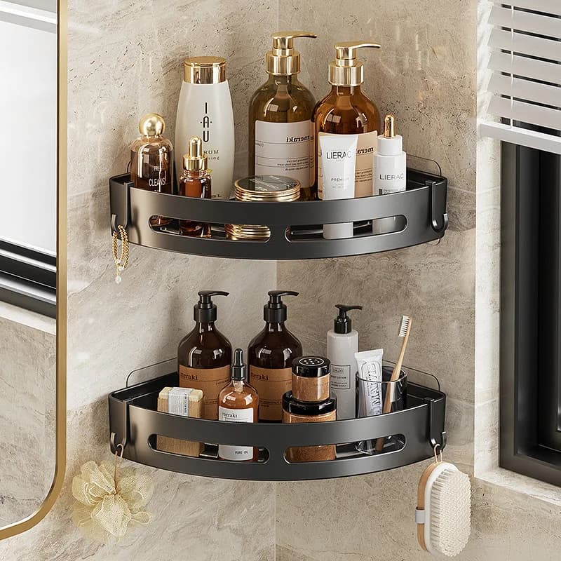 New 2/1 PCS Adhensive Bathroom Shampoo Holder Shower Caddy Shelves Storage No Drill Shelf Corner Towel Shelves For