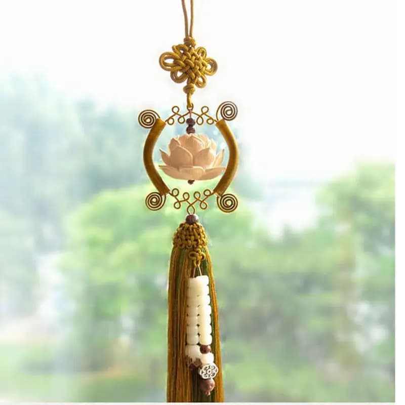 Chinese Style Boxwood Lotus Hanging Safe Rearview Mirror Car Pendant Ping An Nafu  Interior Decoration Good Luck Dragon Gifts