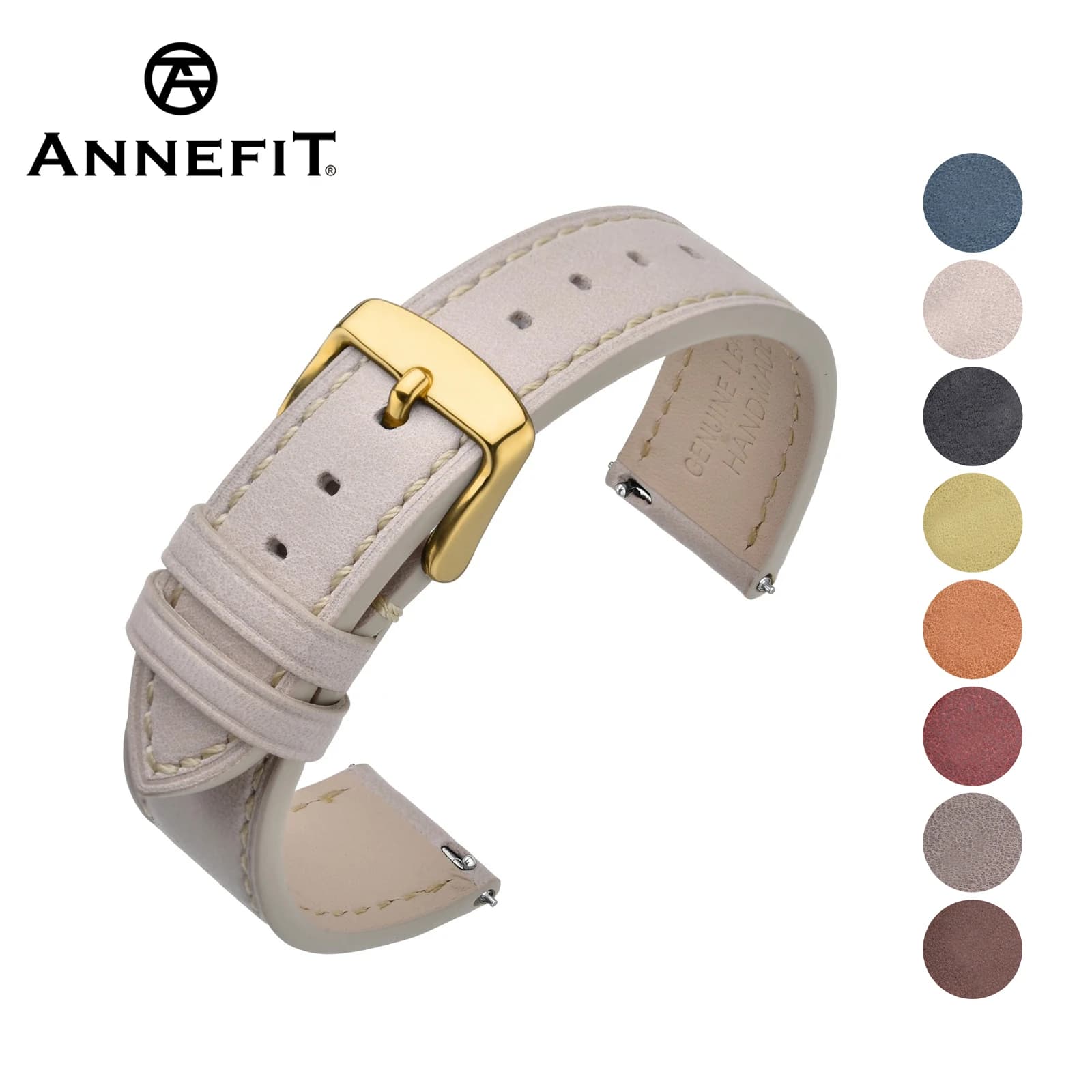 ANNEFIT Oil Wax Leather Watch Strap 16mm 17mm 18mm 19mm 20mm 21mm 22mm 24mm Quick Release Watchband Golden Buckle for Men Women