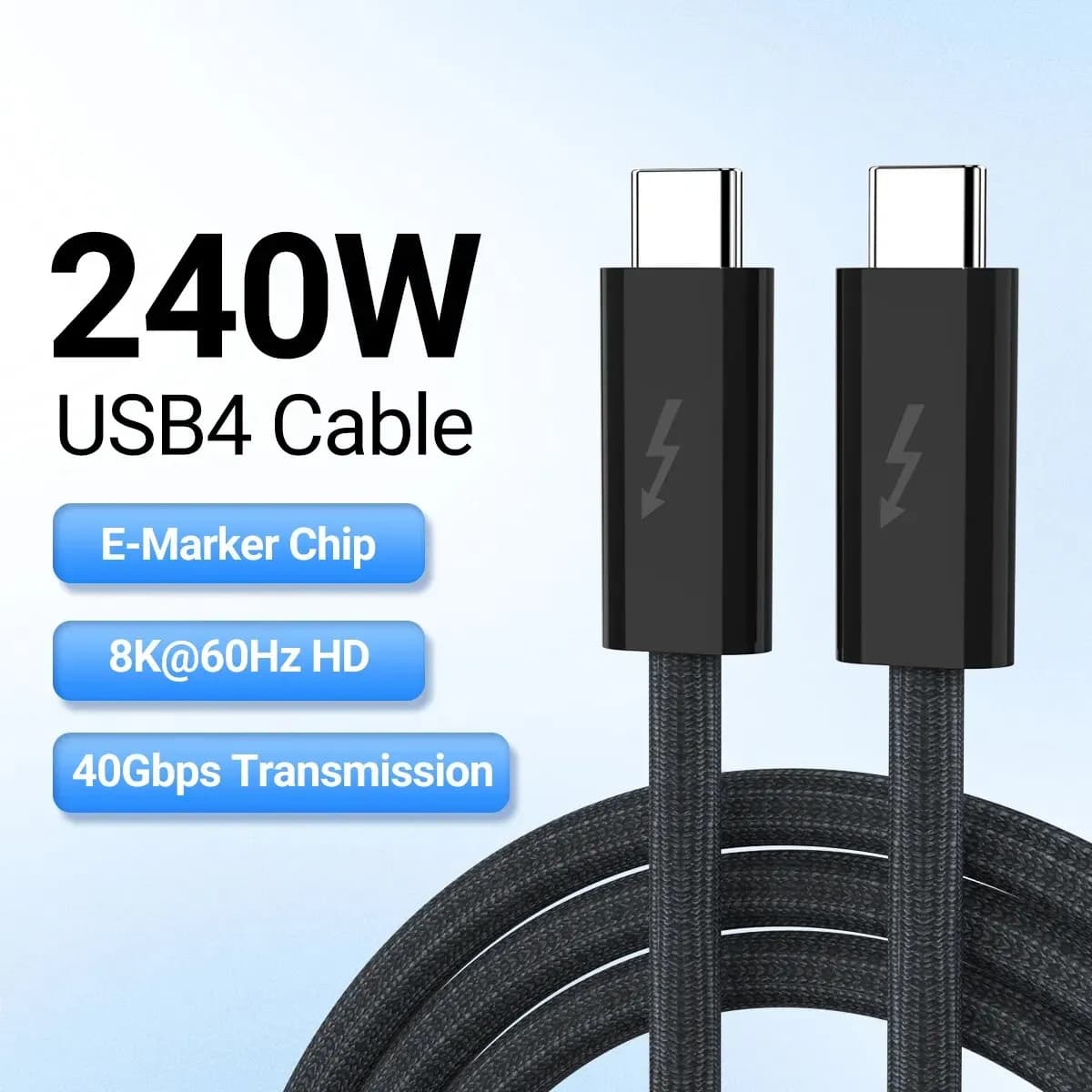 USB 4.0 Type-C Data Cable 240W Fast Charging Cable with 40Gbps Speed 8K HD Video Support Thunderbolt 3/4 for Phone Switch iPad