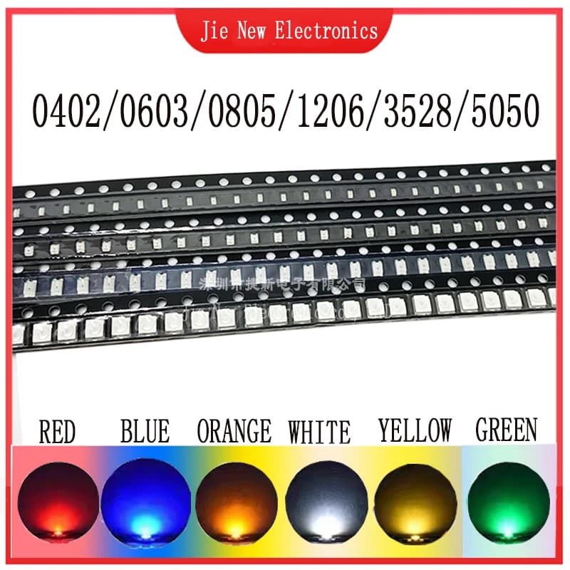 100PCS 0402 0603 0805 1206 3528 5050 SMD LED Red Yellow Green White Blue Orange light emitting diode