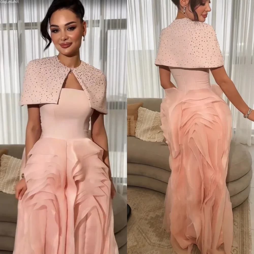 Customized Unisex Organza Pleat Sequined Sheath Jewel Long Dresses Bespoke Occasion Party Sizes Available