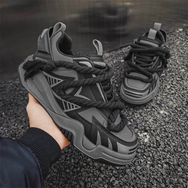 Dreadlocks Board Shoes Men Black Gray Bread Sneakers Fashionable Streetwear Sneakers Men Spring Autumn Skateboarding Sport Shoes