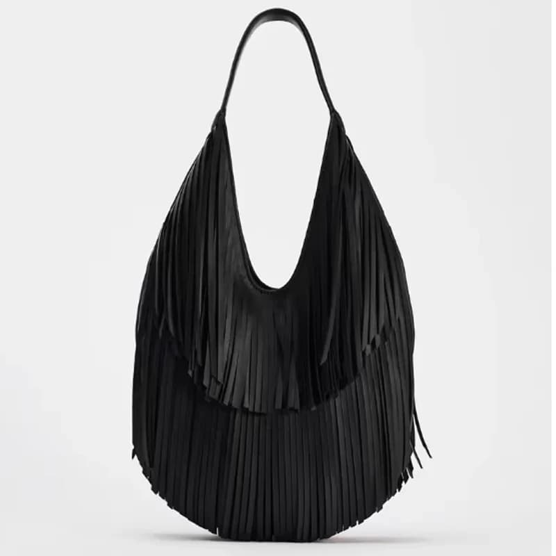 Fashion Crossbody Bag Large Capacity Women Tassels Shoulder Bag Minimalist Fringe Hobo Bag Solid Color for Party Vacation Bag