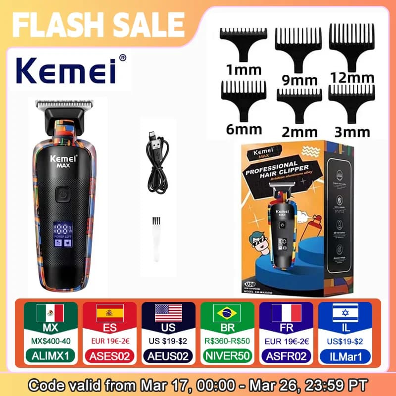 Kemei KM-max5090 Electric Hair Clippers Rechargeable Hair Trimmer Printing Graffiti Razor Type-C USB charging Barber Household