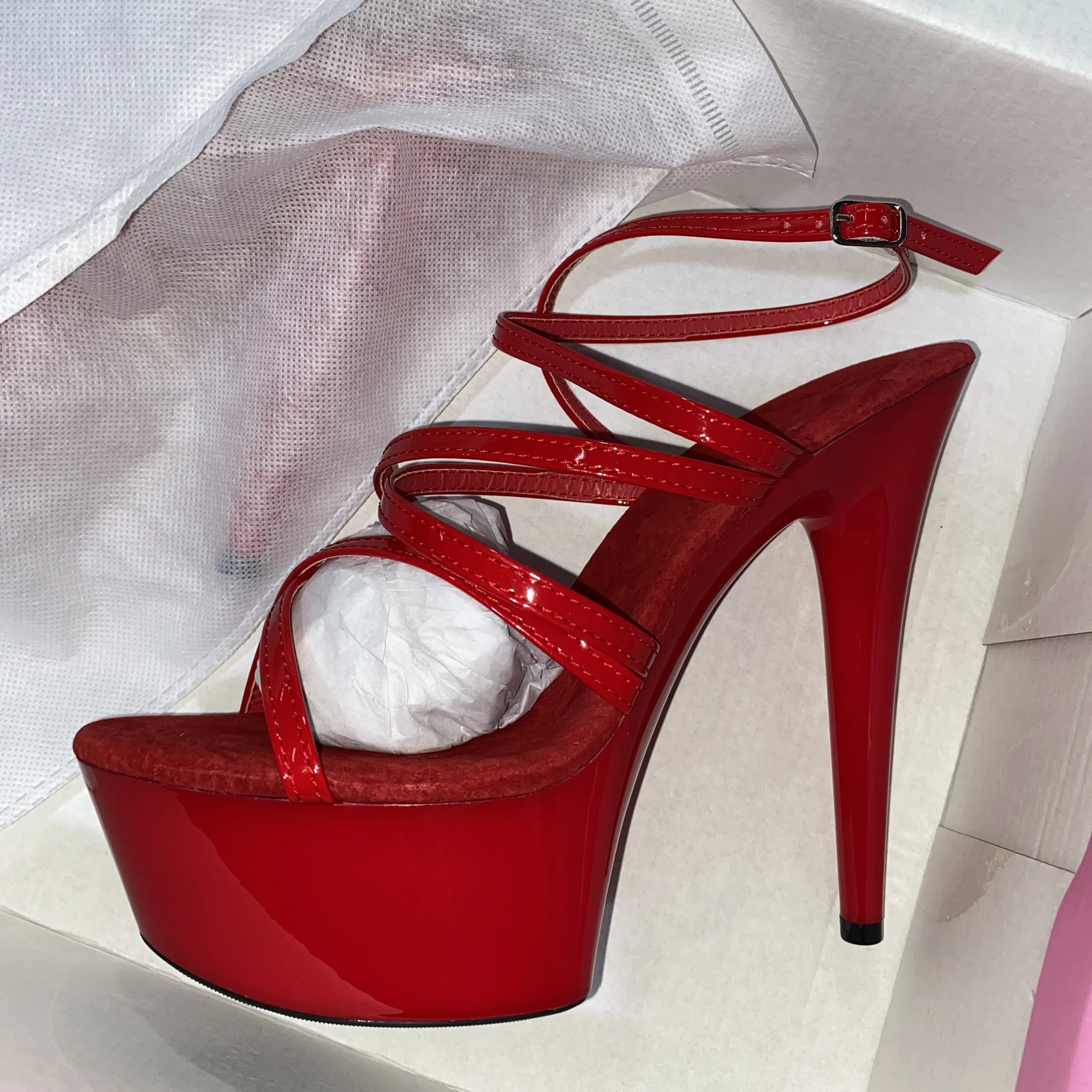 Sexy fashion banquet wedding shoes, PU material 15cm thin heel Roman style sandals