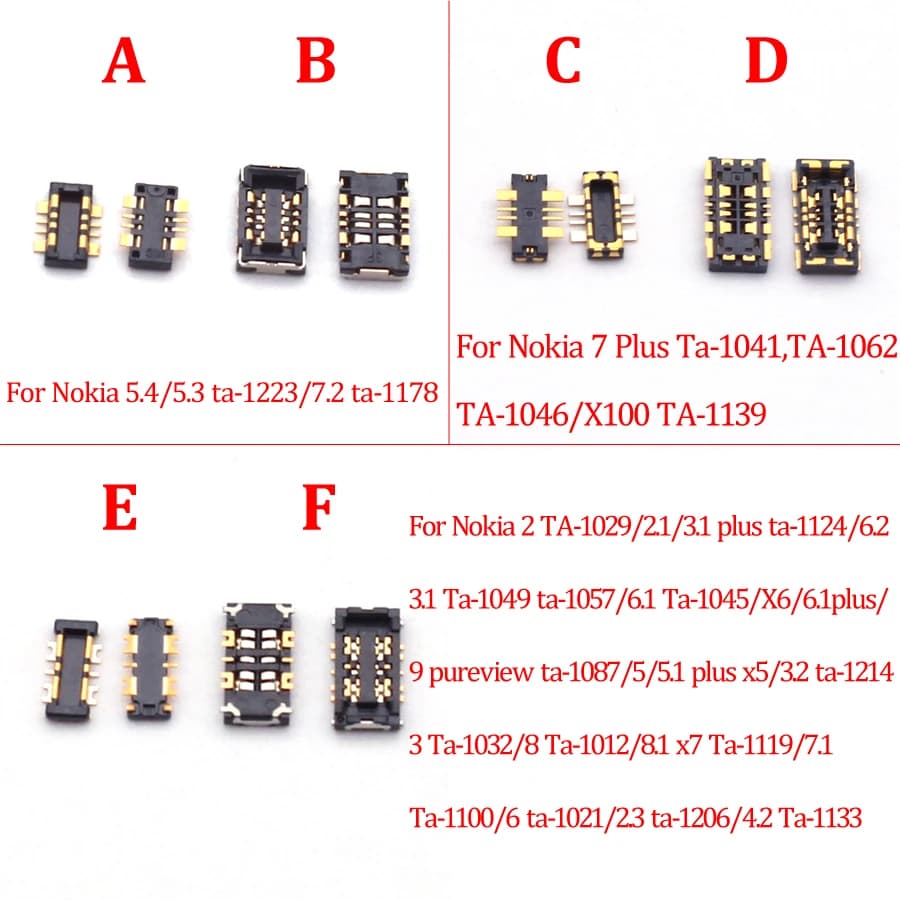 2Pcs Battery FPC Connector On Motherboard For Nokia 2 3 4 5 6 7 8 9 2.1/3.1/4.1/5.1/6.1/7.1/X5/X6/X7/3.2/4.2/6.2/7.2/2.3/5.3/5.4