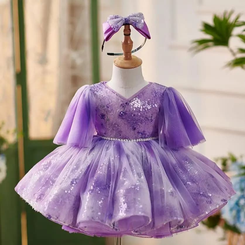 High-End Children's Princess Evening Gown Pearls Sequin Design Kids Wedding Birthday Baptism Eid Party Girls Perform Dress A3439
