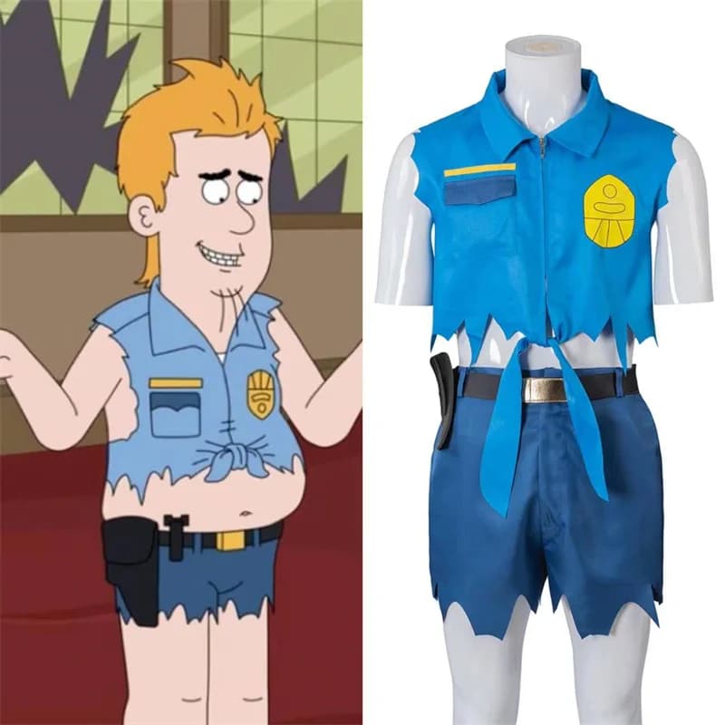 TV Paradise PD  Kevin Crawford Cosplay Costume Men's Blue Top Shorts Uniform Full Set Halloween Party Suit