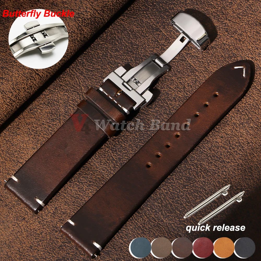 Handmade Retro Oil Wax Genuine Calfskin Strap 18mm 19mm 20mm 21mm 22mm 24mm Quick Release Belt Men Women Watch Band Accessories
