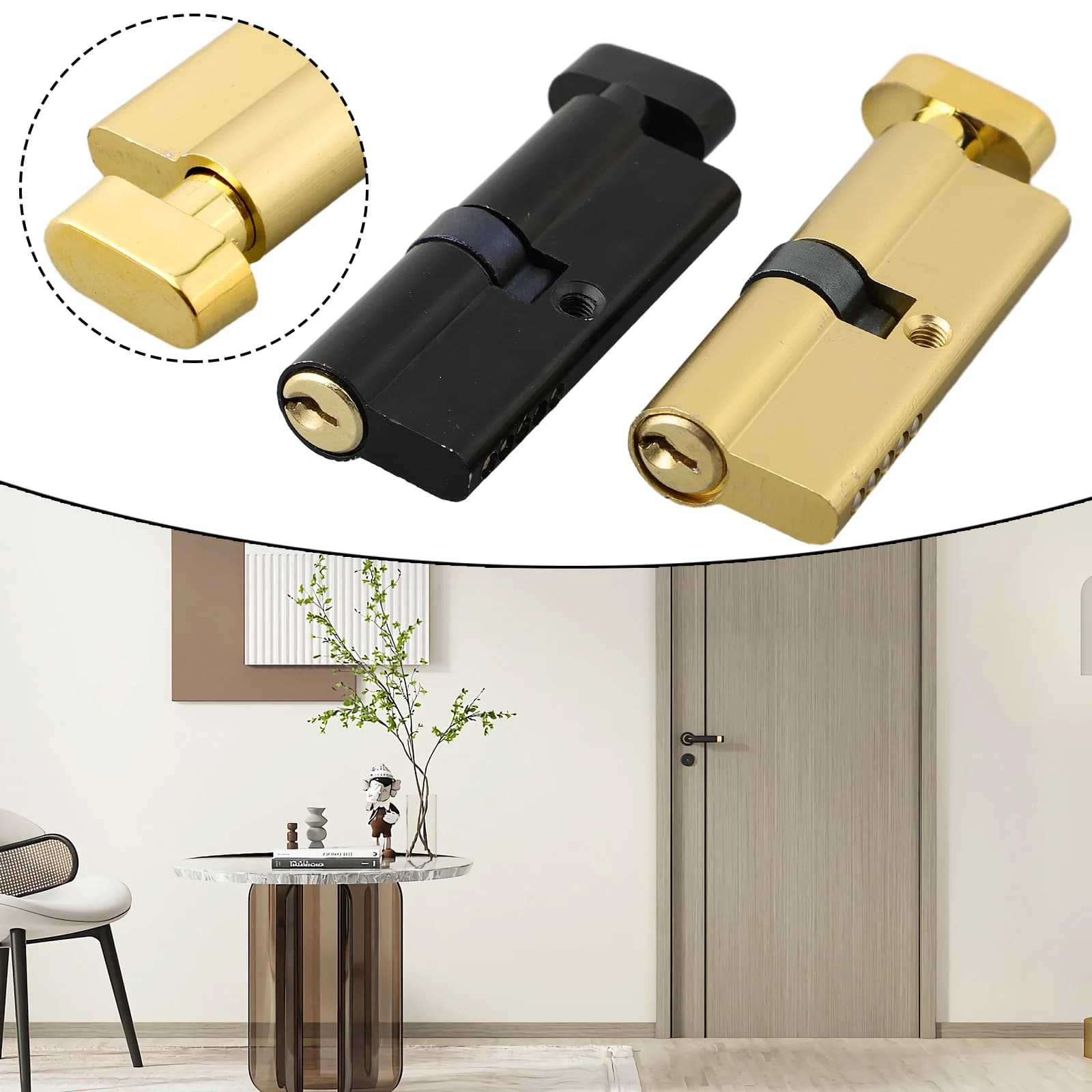 Universal Lock Cylinder Security Lock Core Door Cylinder Interior Bedroom Living Handle Brass Lock 3 Keys 70mm*29mm