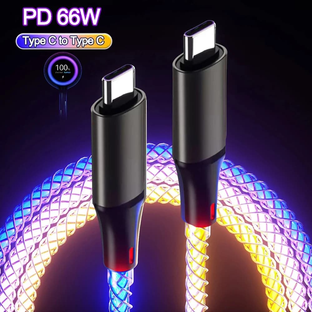 6A Fast Charging RGB Breathing Luminous Gradient Light Data Cable 66W TYPE-C Charger For iPhone 16 Pro Huawei Samsung Data Cable