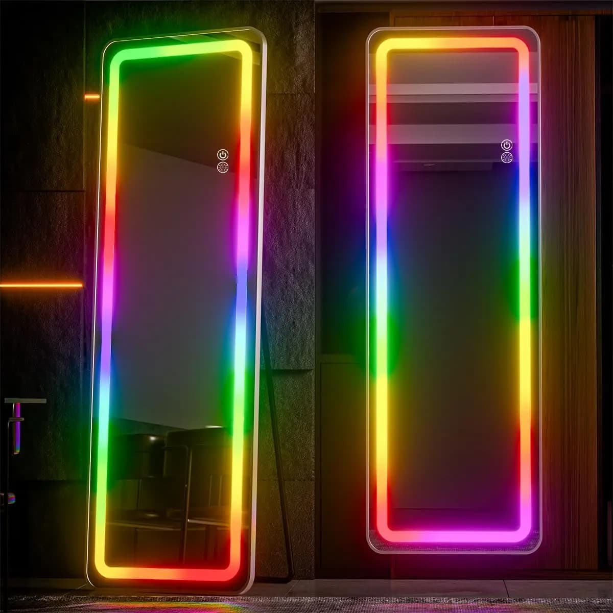 RGB Full Length Mirror, 63"x20" Full Body Mirror with LED Lights, Dimming & 7 Color Changing Lighting, Wall Mounted Hanging