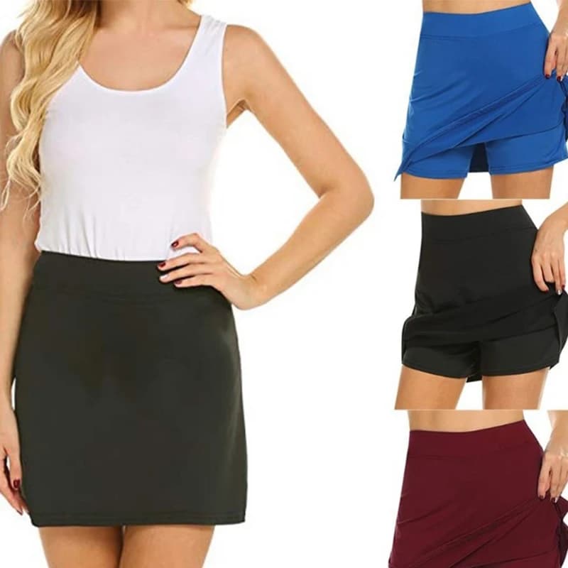 Women Sports Tennis Dance Fitness Quick Drying Solid Female Tennis Running Skort Skirt Active Athletic Yoga Fitness Skirts