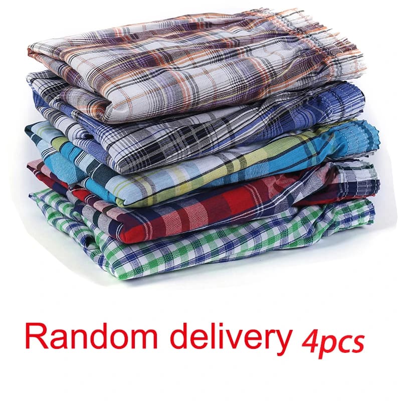 4Pcs/Lot Men's 100% Cotton Casual Underwear Arrow Pants Boxers for Male High-quality Plaid Pajamas Loose and Comfortable At Home