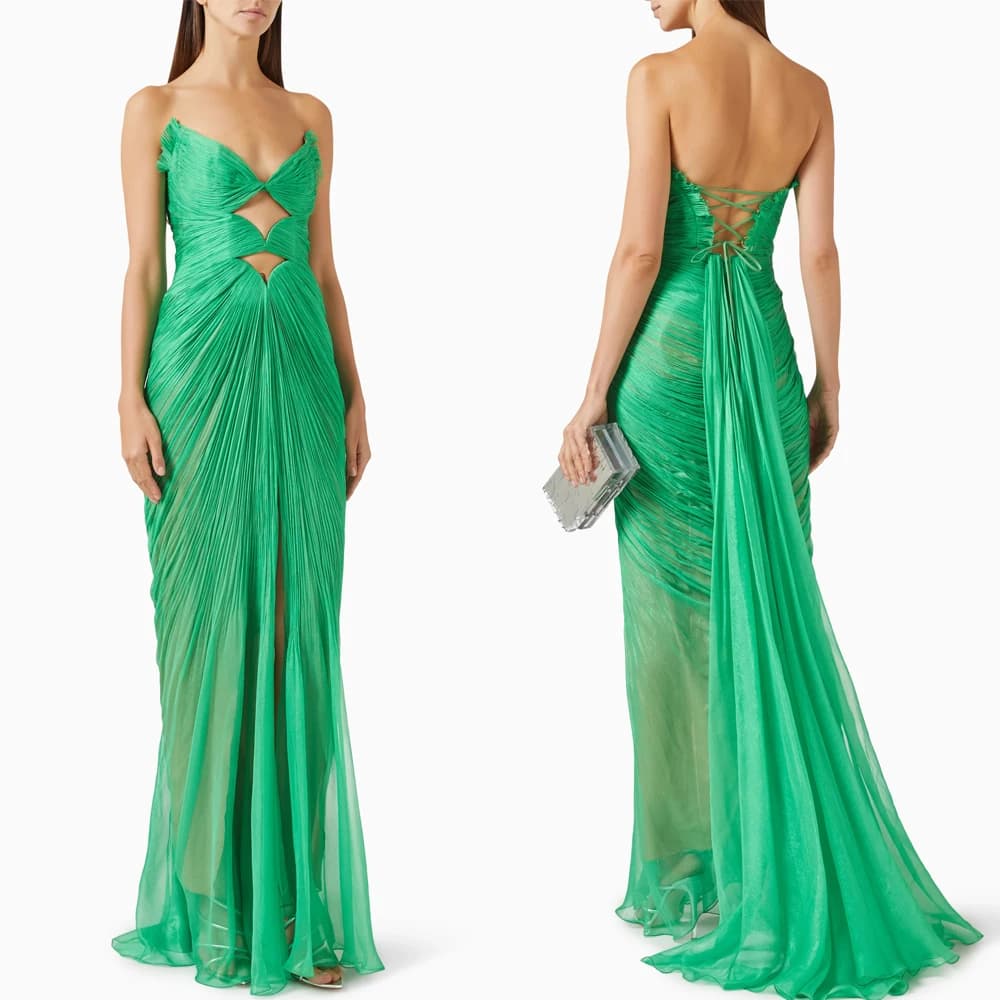 Customized V-Neck Cut-out Gown A-Line Evening Dresses Sleeveless Formal Prom Gown Exquisite High Quality Party Gowns for Women