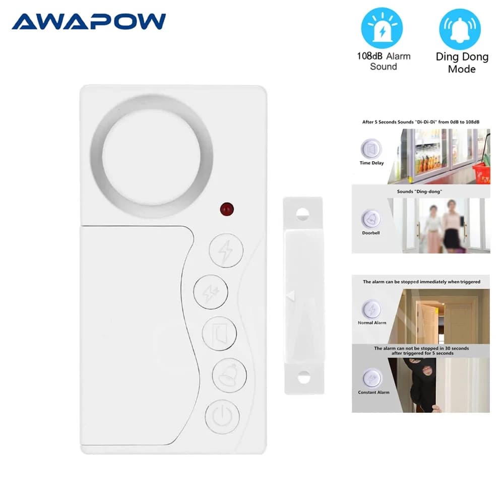 Awapow Door Opening Sensor Wireless Time Delay Door Alarm Door Sensor Door And Window Security Alarm Home Security Fast Delivery