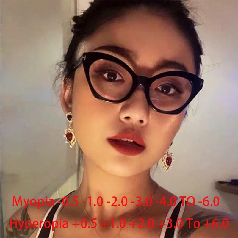 Word Cat Eye Frame Clear Lens Glasses Myopia Nerd Spectacles -0.5 -1.0 -2.0 to -6.0, Butterfly Hyperopia +0.5 to +6.0