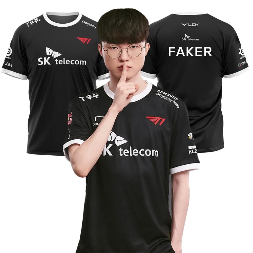 2023 League Of Legends World Finals SKT T1 T Shirt LOL Games Esports Team Uniform T-shirt MSI Faker Zeus Fan Support Boys Jersey