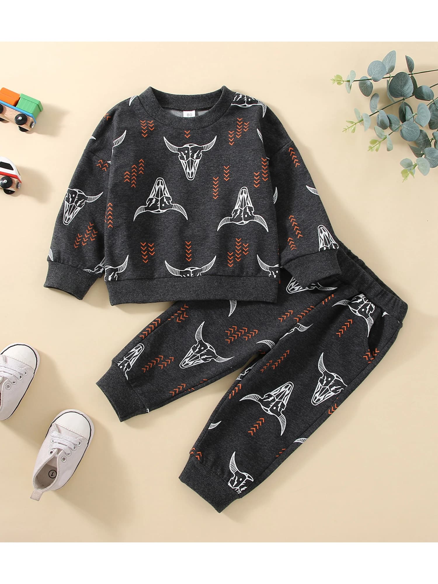 Kids Clothing Set Cute Animal Print Top with Coordinating Bottoms Long Sleeve Crew Neck Pullover and Matching Trousers