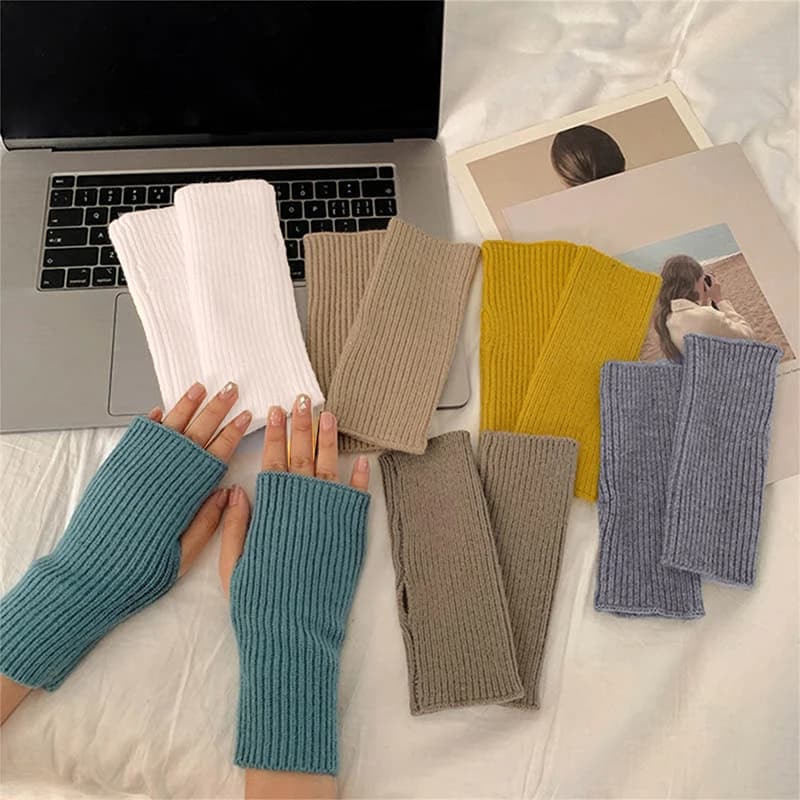 Korean New Half-finger Gloves Female Autumn and Winter Wool Warmth Fingerless Students Touch Screen Thick Knitted Wristband
