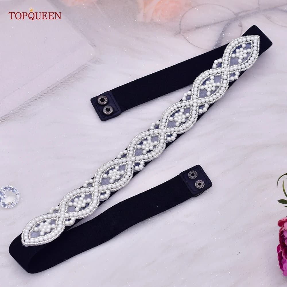 TOPQUEEN Ladies Fashion Elastic Belt Women Accessories Luxury Pearl Dress Sash Daily Party Female Gown Girdle Handmade S353A-D