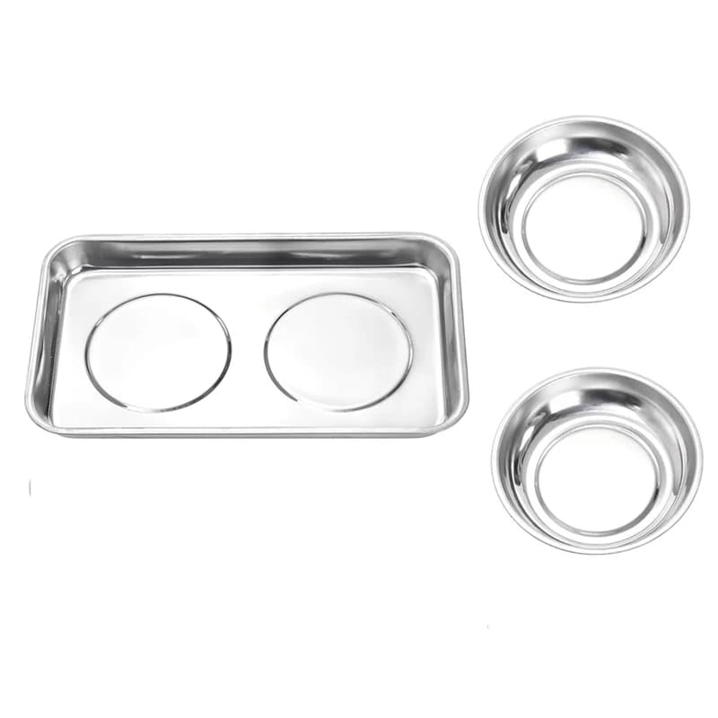 3 Pcs Magnetic Parts Tray Set, Stainless Steel Heavy Duty Square And Round Extra Strong Magnetic Tool Trays Holder