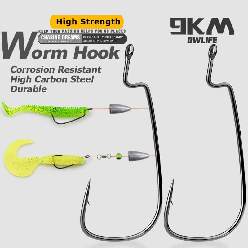 Ewg Hooks 50Pcs Bass Fishing Texas Rig Hooks Wide Gap Non-Offset Worm Fishing Hooks Saltwater Fishing Hook Freshwater 10~8/0#