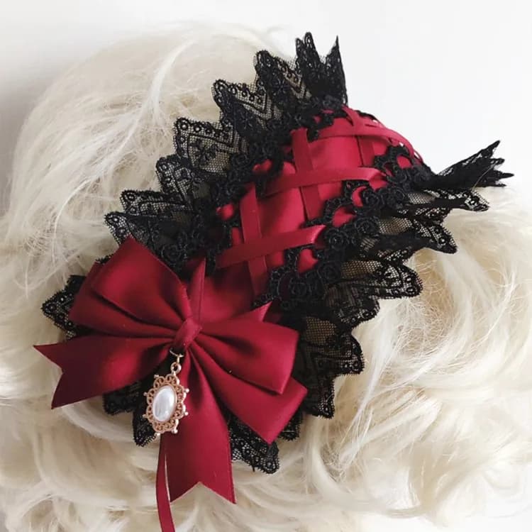 Red Dark Gothic Lolita Lace Hairband Black Headdress Cosplay Anime Hair AJapanese Girl Jewelry Halloween Accessories