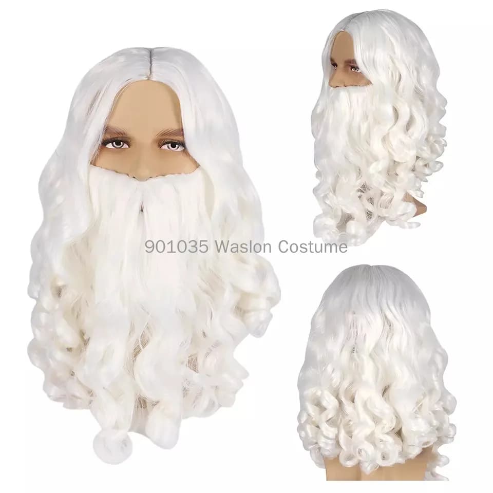 Santa Claus Beard Wig Full Set Fancy Dress up White Beard Wigs Role Play Hair Christmas Halloween New Year Decoration