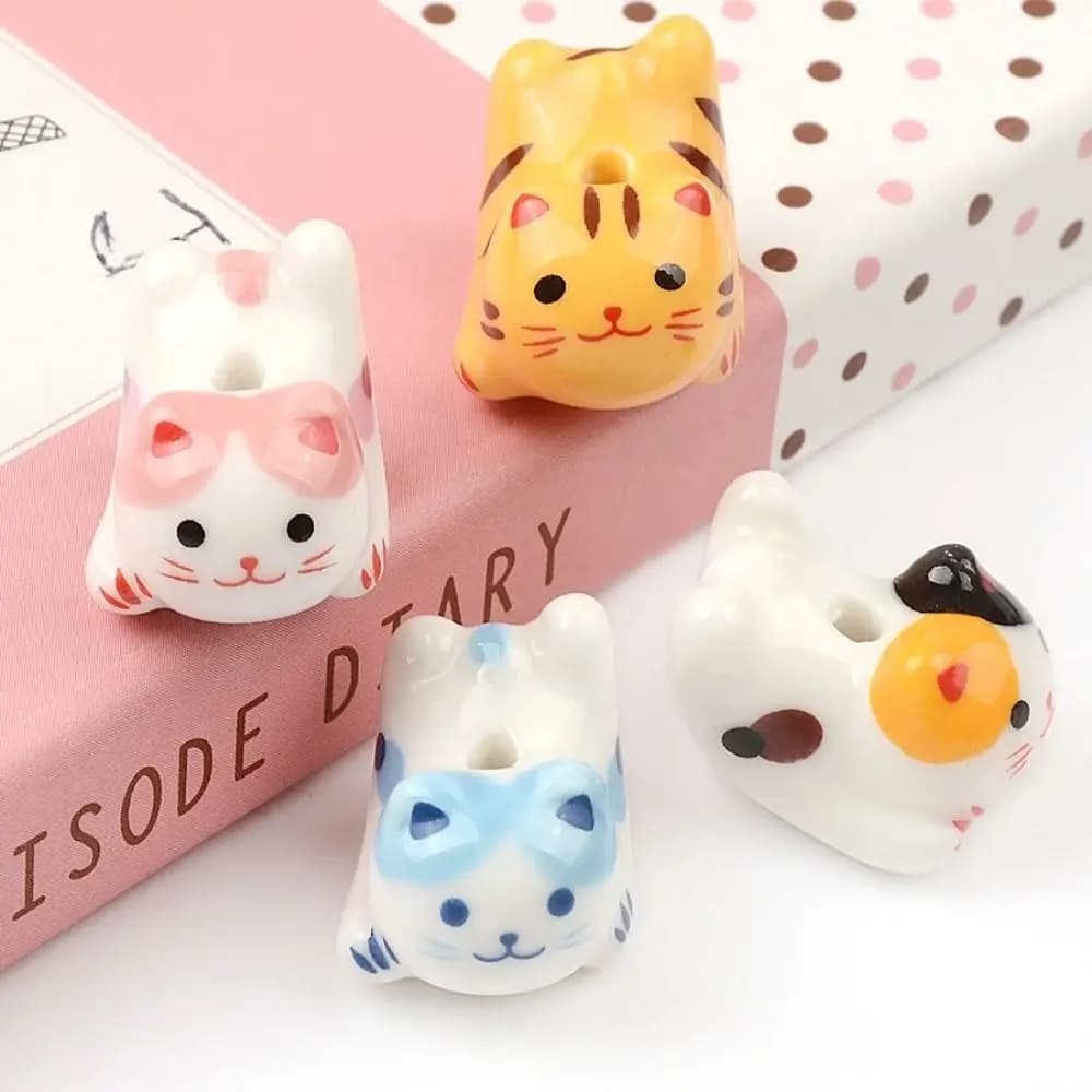 Kitty Ceramic Calico Cat Beads Cat Makeing Bracelet DIY Jewelry Accessory Porcelain Handmade Fortune Cat Loose Spacer Beads