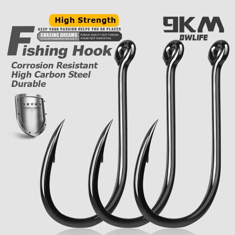 9KM Fishing Hooks 50~200Pcs Carp Hook Saltwater Fishing Circle Hook Strong Sharp Needle Point Barbs Ringed Eye Saltwater