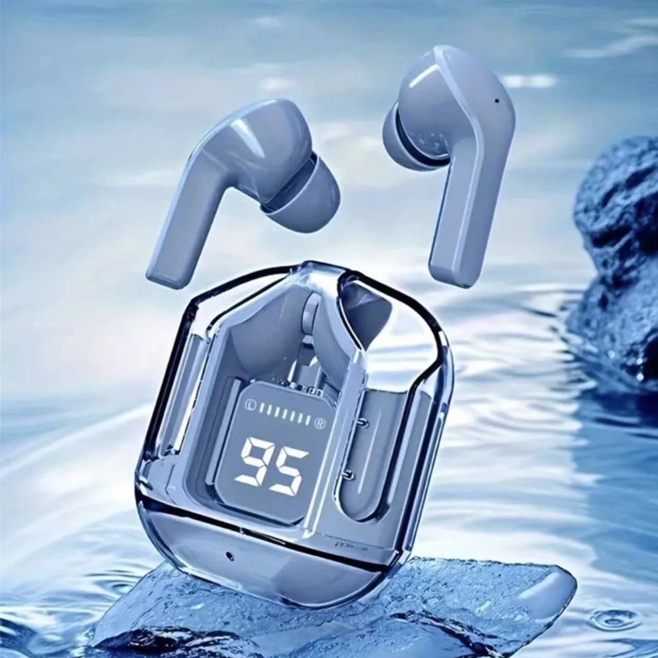 Premium T2 Tws Wireless Bluetooth Headset Earbuds Transparent ENC Digital Display Stereo Sound Earphones