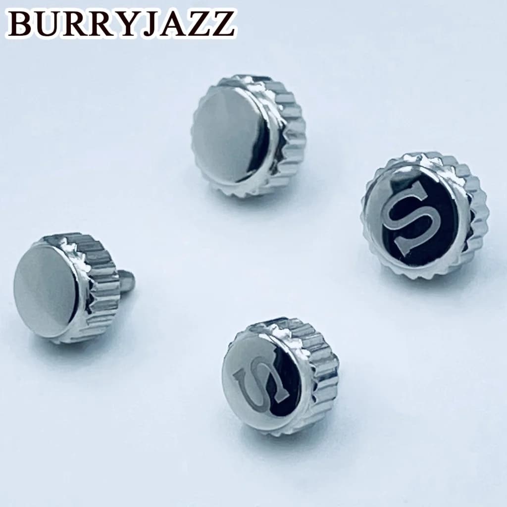 BURRYJAZZ Silver Watch Crowns Watch Parts Replacement S Crown And without S Crown Stainless Steel For NH34 NH35 NH36 Movement